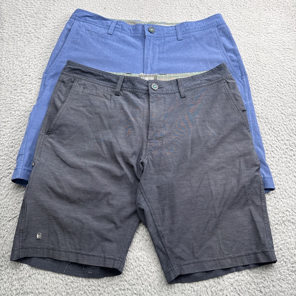 Linksoul Golf Shorts Mens 34 Gray Blue Solid Stretch Performance Chino 2 Pack